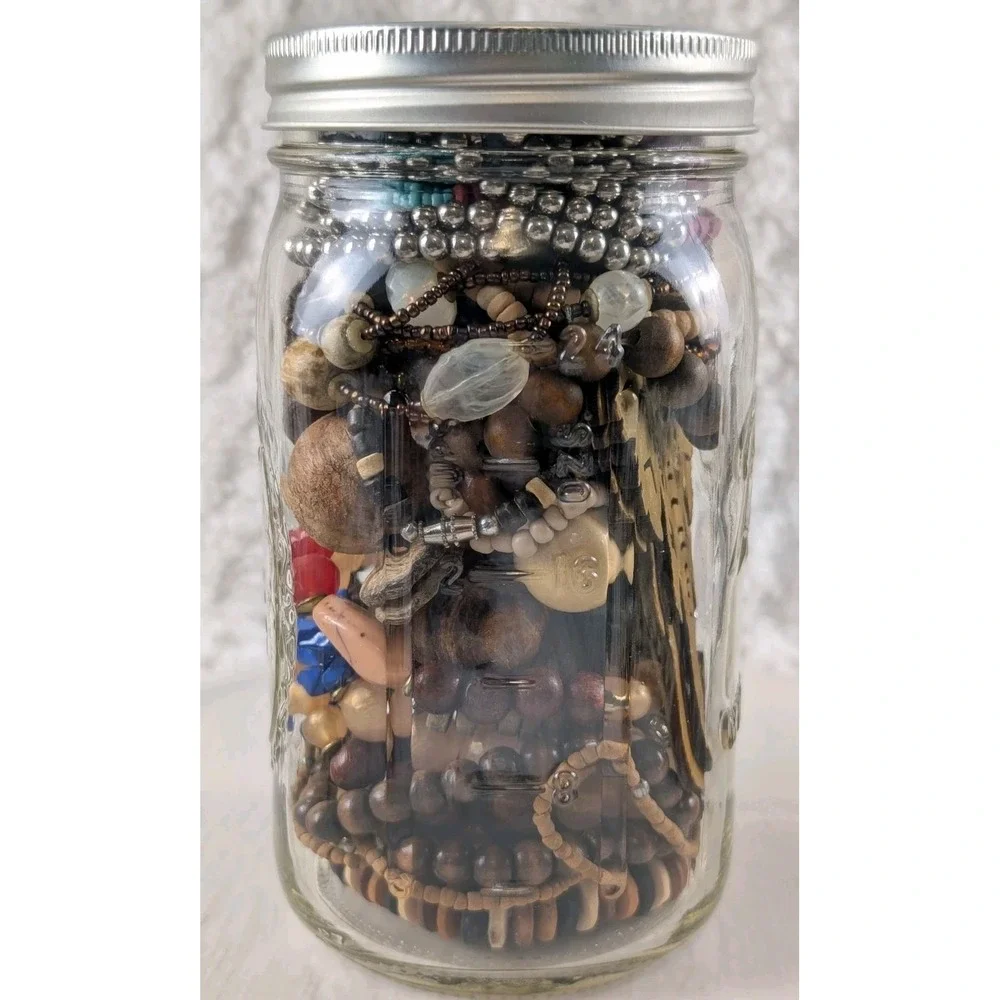 Wooden Jewelry Mystery Jar Wearable Bracelets Necklaces Earrings Boho Lot